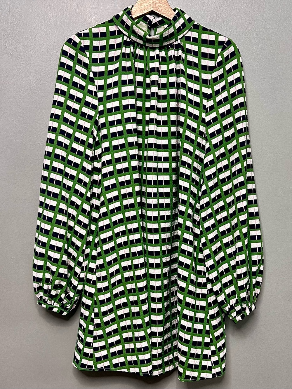 Stine Goya Solaris Dress In Green White Navy Retro Check XXS Mod 70s Style